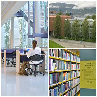 Collage of the in- and outside of the Science and Health library