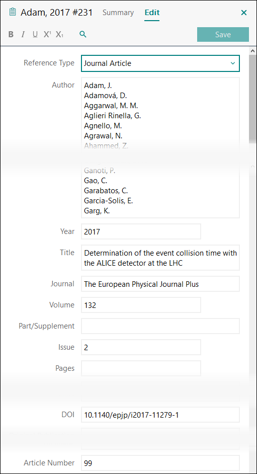 Utfylling av felter i EndNote: Tidsskriftartikkel med tjueen eller flere forfattere APA 7