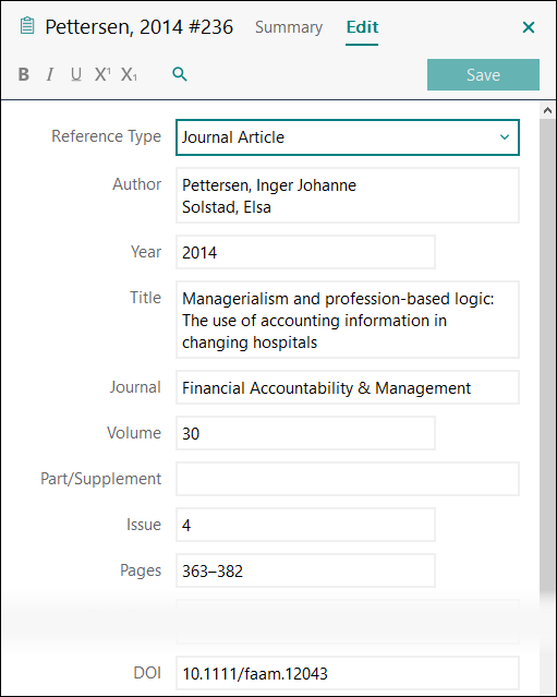 Utfylling av felter i EndNote: Tidsskriftartikkel med to forfattere APA 7