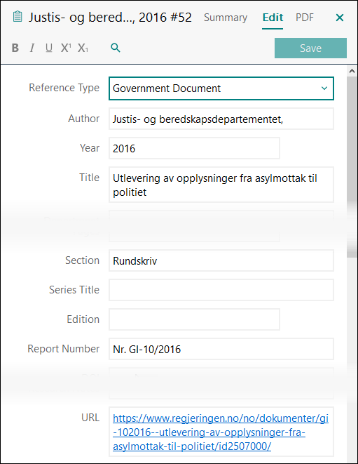 Utfylling av felter i EndNote: Rundskriv APA 7