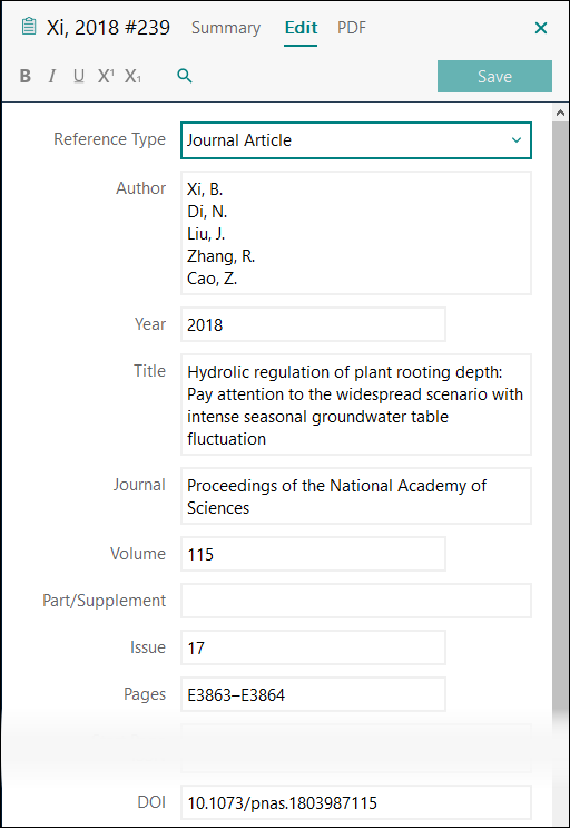 Utfylling av felter i EndNote: Konferansebidrag tidsskriftartikkel APA 7