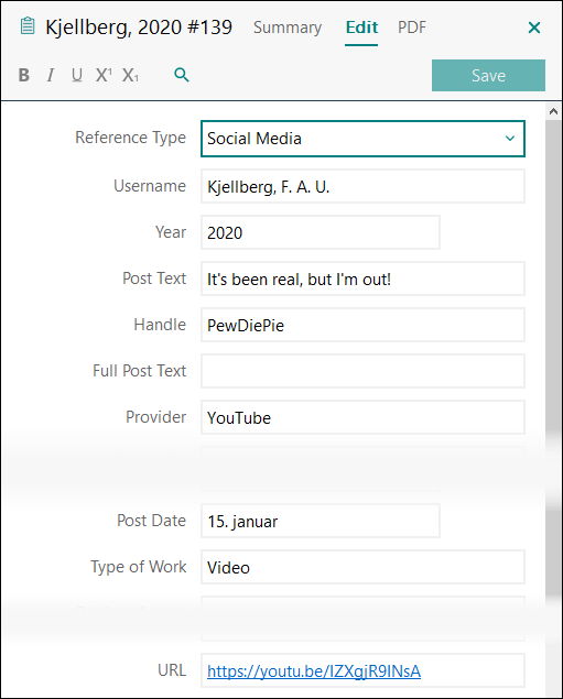 Video på YouTube (med brukernavn) APA 7