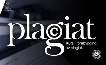 Banner image with text "plagiant" or plagiarism in Norwegian.