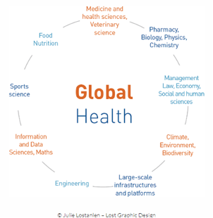 Figuren viser hvor bredt begrepet 'global helse' favner. 