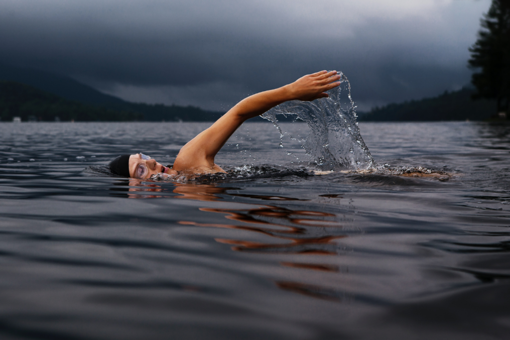 A swimmer in cold water
