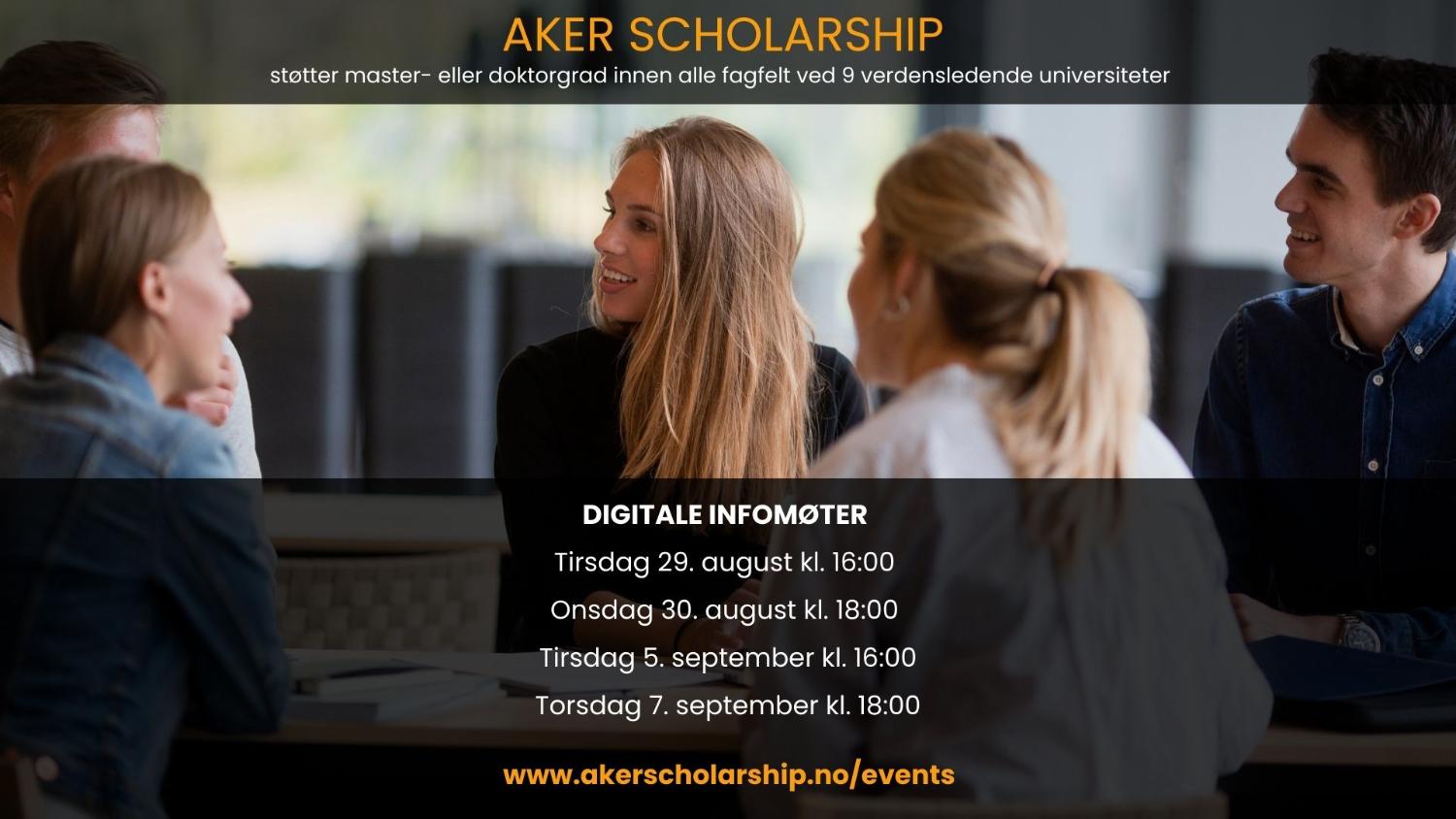 Illustrasjons-/bannerbilde for Aker Scholarship - 4 digitale Informasjonsm&oslash;ter i uke 35/36
