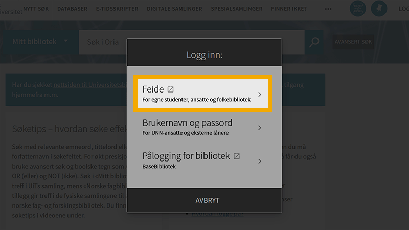 Skjermbilde Velg Feide