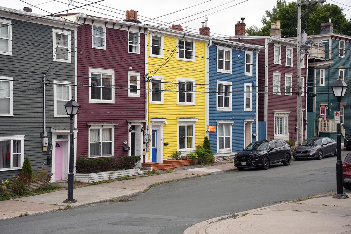 The centre of St. John's is full of colorful houses.
