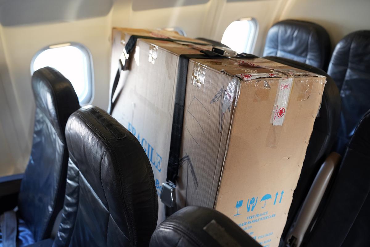 Kasse om bord på et fly