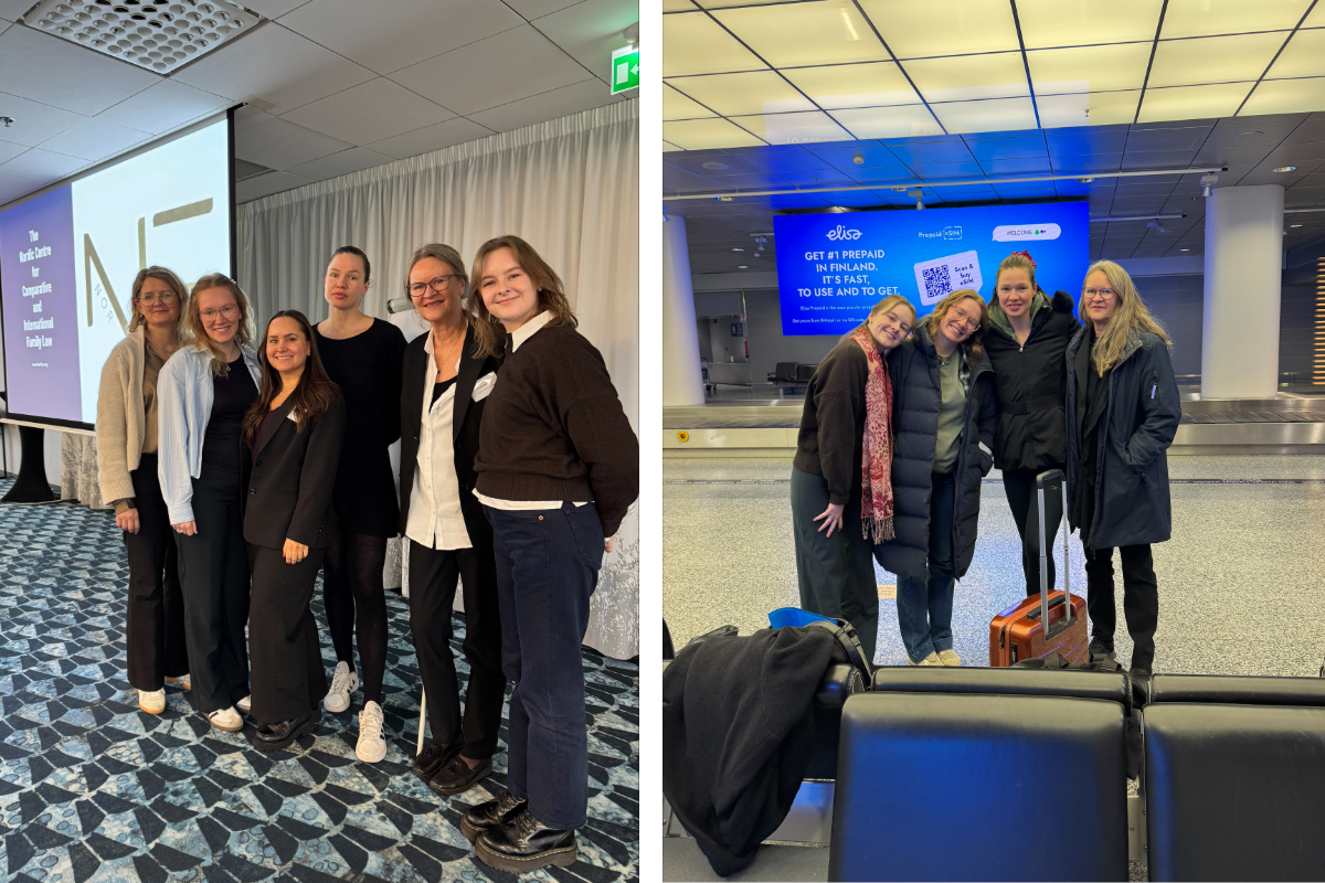 kvinner st&aring;r sidestilt p&aring; bilde til venstre, bilde til h&oslash;yre viser dem st&aring; sammen ved siden av hverandre p&aring; en flyplass med baggasjen sin.