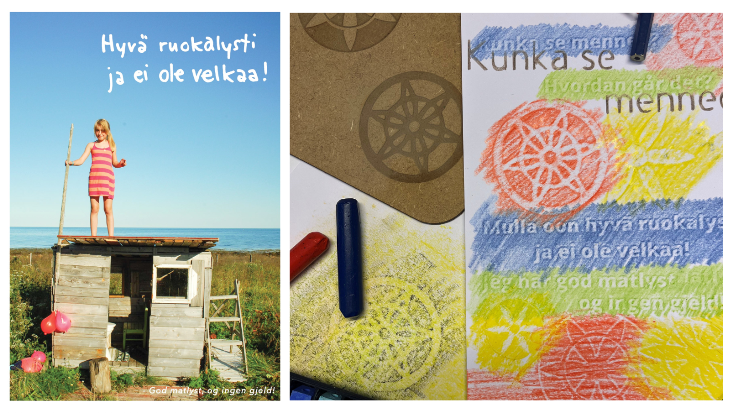 Illustrasjons-/bannerbilde for KREATIVT VERKSTED| Frottasje og sjablonger med kvensk tema i "God matlyst og ingen gjeld!" 