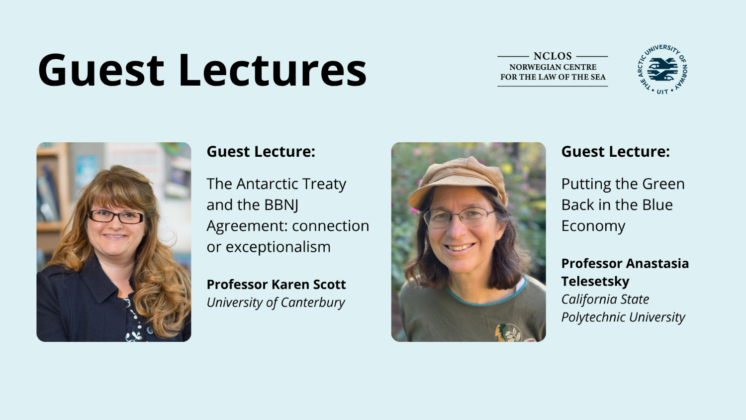 Illustrasjons-/bannerbilde for Guest Lectures with Professor Karen Scott and Professor Anastasia Telesetsky