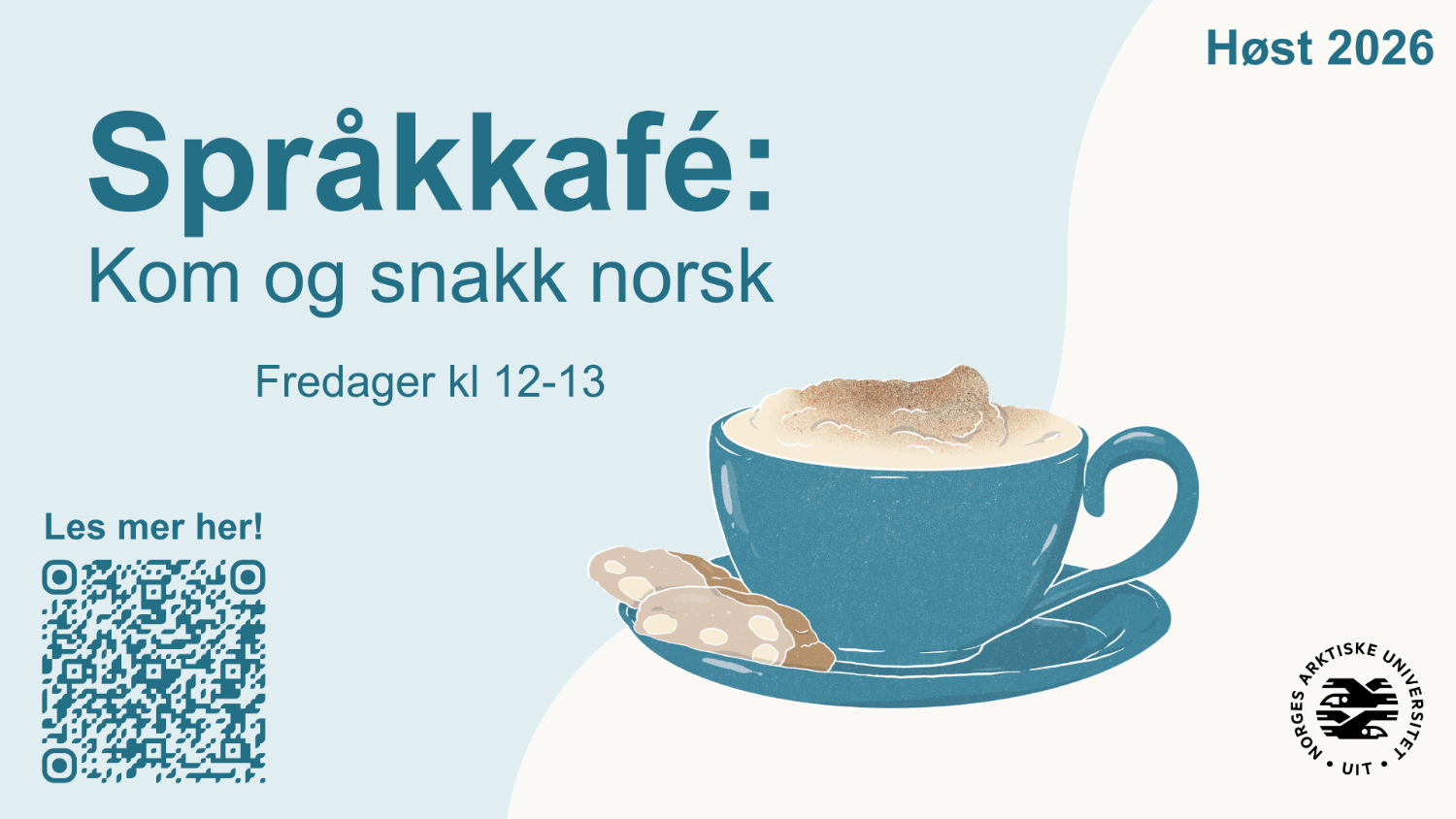 Illustrasjons-/bannerbilde for Spr&aring;kkaf&eacute; - kom og snakk norsk! (H&oslash;st 2026)