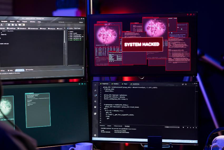 Cybercriminal hacking using green screen PC 
